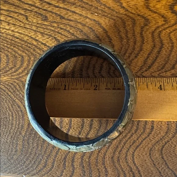 Vintage Bangle Mosaic Abalone Shell Mother of Pearl on black - Picture 5 of 7